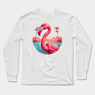 Pink Flamingo with sunglasses Long Sleeve T-Shirt